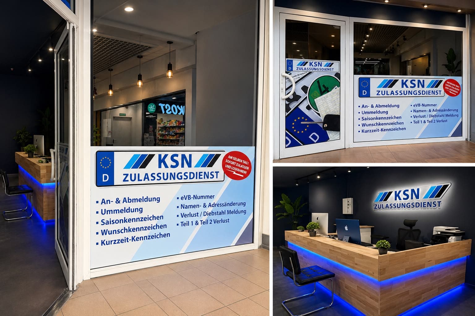 KSN Zulassungsdienst im Staaken Center – Schaufenster, Eingang und Empfang